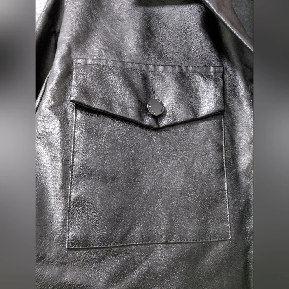 SHEIN Dark Leather Cropped Jacket - Picture 2 of 6